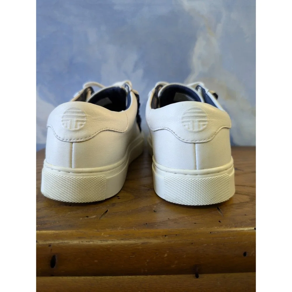 Tory Burch Sport White Blue Ruffle Leather Sneakers Women Size 7M